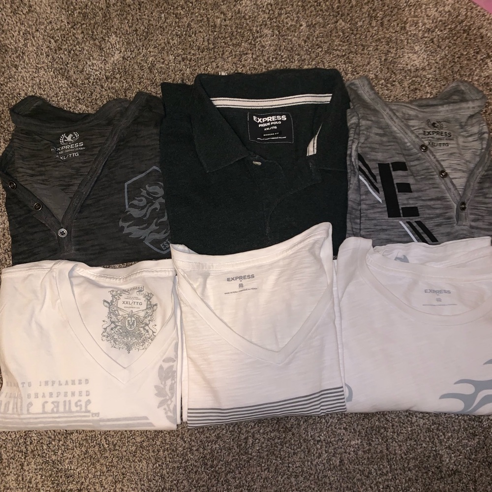 6 Express Shirts- 5 graphic tees and 1 Polo